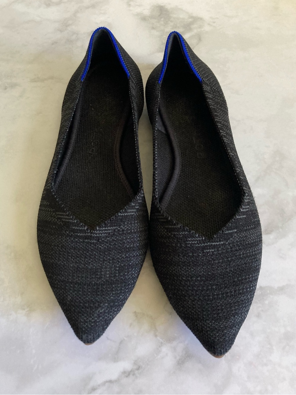 ROTHY’S Black and Grey Pointed Toe Knit Flats Size 7.5